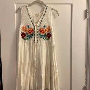 white floral embroidered sun dress
